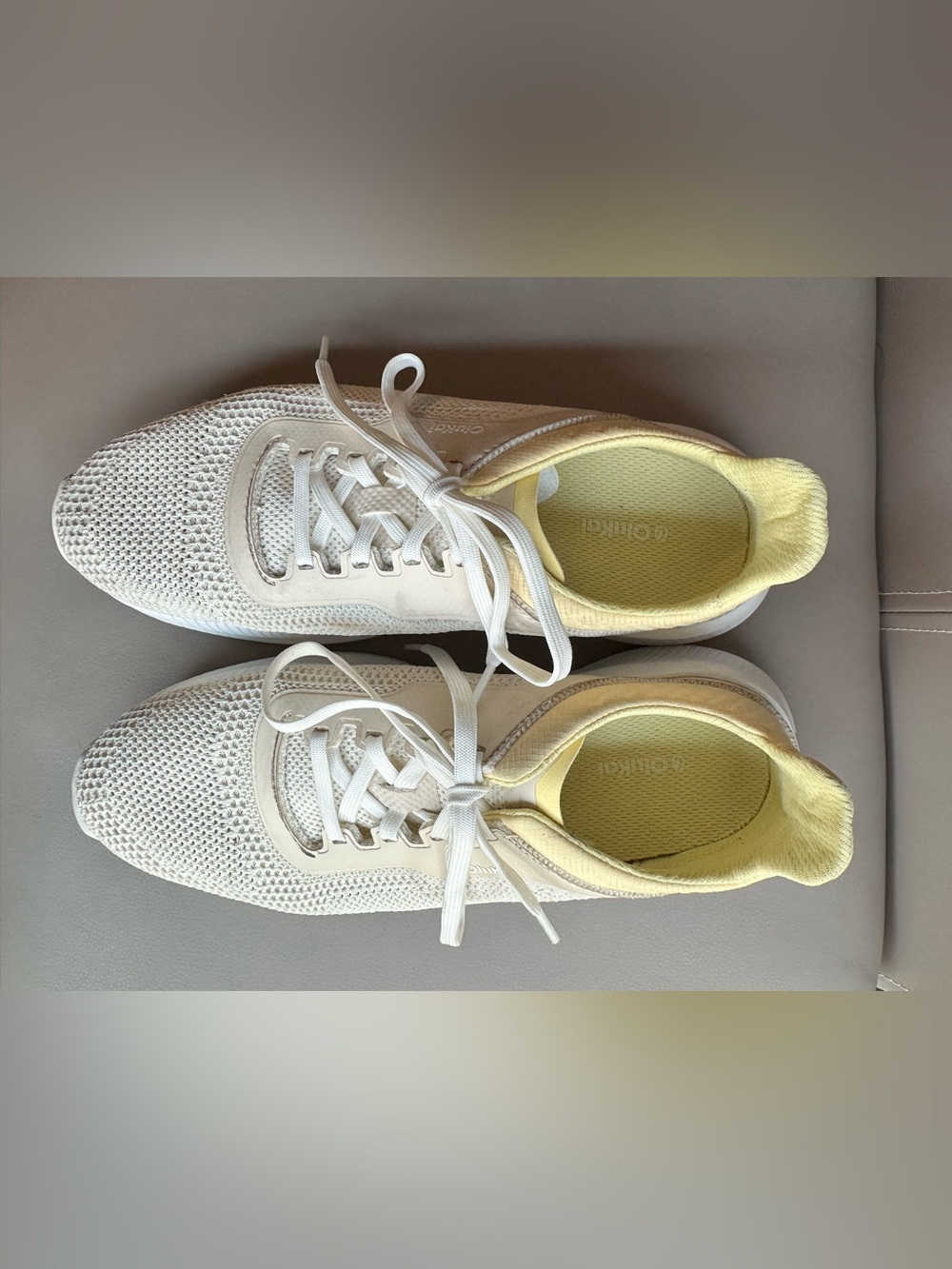 OluKai Cream Knit Lace-Up Sneakers with Yellow Insole